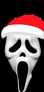 Ghost face with Santa hat on a black background.