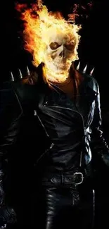 Ghost Rider wallpaper with flaming skull on dark background.