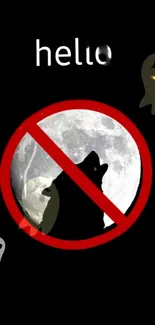 Mobile wallpaper with ghosts, moon, and no-howling sign.