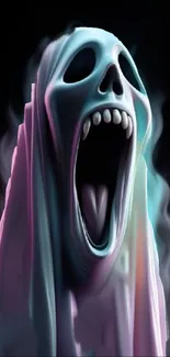 Ghostly figure screaming in dark, eerie mobile wallpaper.