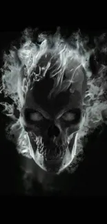 Ghostly skull with flames mobile wallpaper in dark theme