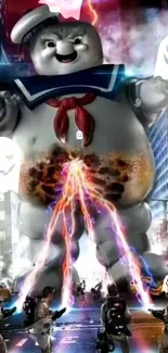 Epic marshmallow man vs. ghostbusters scene.