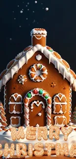 Gingerbread house with festive design, perfect for Christmas wallpaper.