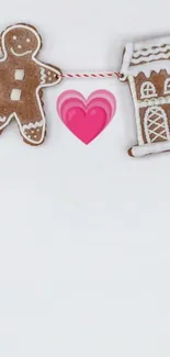 Gingerbread man and house with heart on a white background.