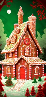 Whimsical gingerbread house with snow, perfect for holiday-themed mobile wallpaper.