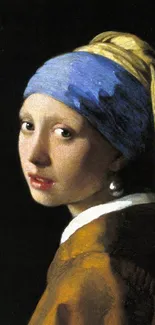 Girl with a Pearl Earring painting as mobile wallpaper.