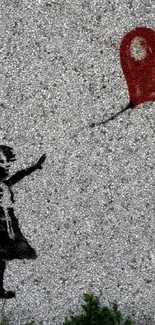 Artistic wall image of a girl reaching for a red balloon.