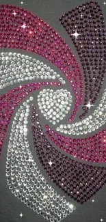 Heart-shaped crystal design with pink and silver hues on gray background.