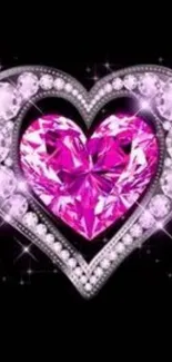 Glamorous pink diamond heart wallpaper with sparkles.