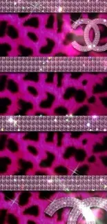 Glamorous pink leopard wallpaper with rhinestone accents.