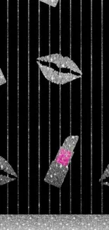 Black wallpaper with glittery lipstick and lips design.