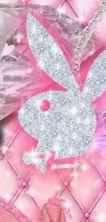 Glamorous pink diamond bunny wallpaper with quilted background.