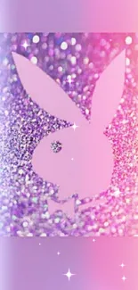 Pink glitter wallpaper with rabbit design.