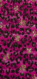 Glamorous pink leopard print with black and gold spots wallpaper.