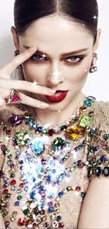 Glamorous woman in bejeweled dress wallpaper