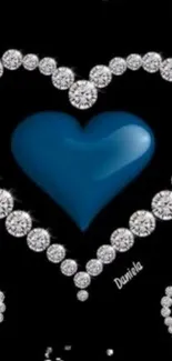 Blue heart with diamond design wallpaper.