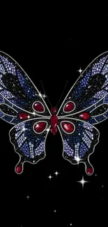 Jewelled butterfly with sparkling accents on a black background wallpaper.