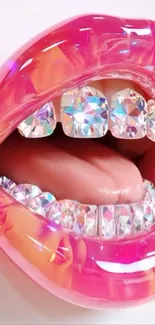 Vibrant pink lips with crystal embellishments.