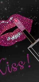 Glamorous hot pink crystal lips with lipstick design.