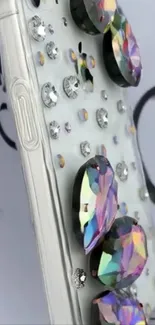 Mobile phone case with sparkling crystal embellishments.