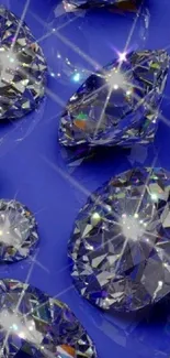 Bright diamonds sparkle on a vivid blue background.