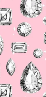 Elegant mobile wallpaper with diamonds on a pink background.