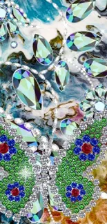 Glamorous butterfly made of colorful gems on abstract background.