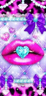 Elegant wallpaper with vibrant purple, sparkling gems, and a heart design.