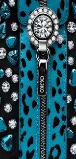 Turquoise gemstone zipper on stylish wallpaper.