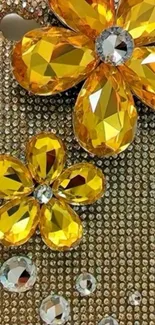 Gold crystal and diamond flower phone case enhancing luxury.