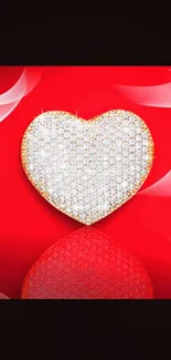 Glamorous red wallpaper with bedazzled heart design.