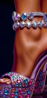 Jeweled high-heel shoe on mobile wallpaper