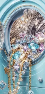 Overflowing washing machine with luxurious jewels.