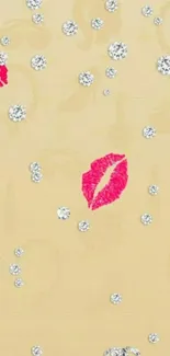 Champagne background with pink lips and diamond accents.