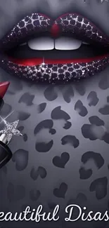 Luscious lips with sparkling diamond details on wallpaper.