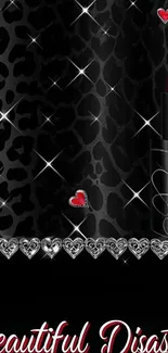 Glamorous lipstick and leopard print wallpaper with hearts.