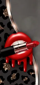 Glamorous red lipstick with glitter design mobile wallpaper.