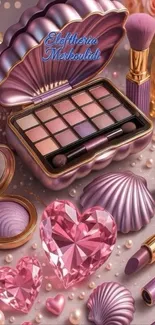 Luxurious pink-themed makeup and cosmetics arrangement.