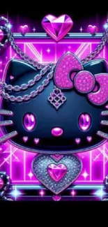 Glamorous neon cat with pink and purple glowing design.