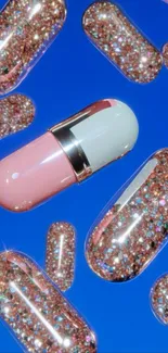 Glittering pills on a bold blue background