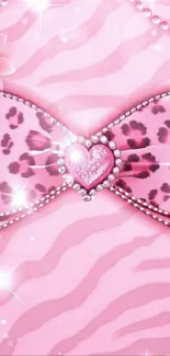 Glamorous pink bow wallpaper with jewels.