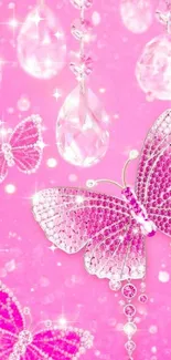 Glamorous pink butterfly with crystals wallpaper.