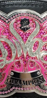 Glamorous pink championship belt with sparkling gems.