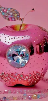 Glamorous pink apple with crystals and gems, perfect for phone wallpaper.