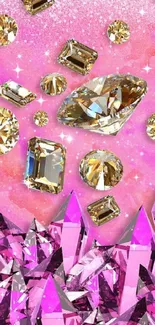 Pink and gold crystal wallpaper with dazzling gemstones and vibrant colors.