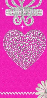 A glamorous fuchsia wallpaper with a diamond heart design.