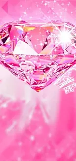 Glamorous pink diamond with sparkling details on vibrant pink background.