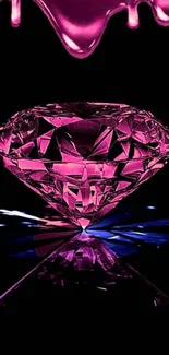 Glamorous pink diamond with reflective shine on black background.