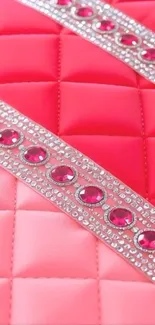 Pink quilted wallpaper with gemstones