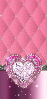 Elegant pink heart and diamonds wallpaper for mobile with sparkle effect.